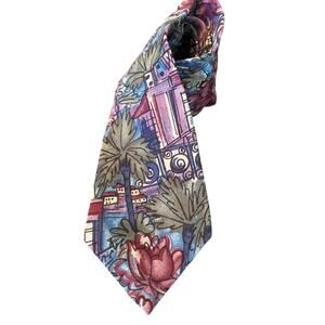 Mark Alexander Tropical Scenic‎ Palm Tree Silk Necktie USA Vintage